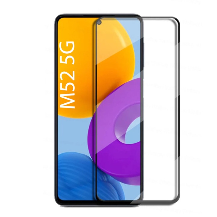 Защитено стъклено фолио за Samsung Galaxy M52 5G, Pro IAO3, Покрива целия екран, Пълно лепило с пълно залепване, 9H, 3D, HTPMAG, Черен