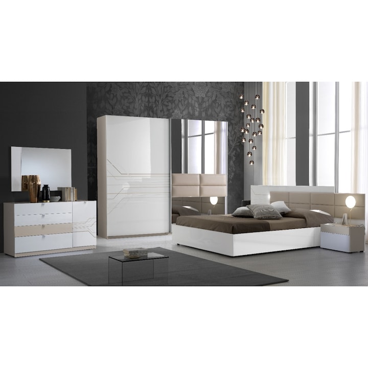 Set mobila dormitor Svetlana, modern, culoare alb