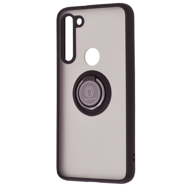 Калъф за Motorola Moto G8 Power Lite, С пръстен за поддържане на магнитна стойка, Черен