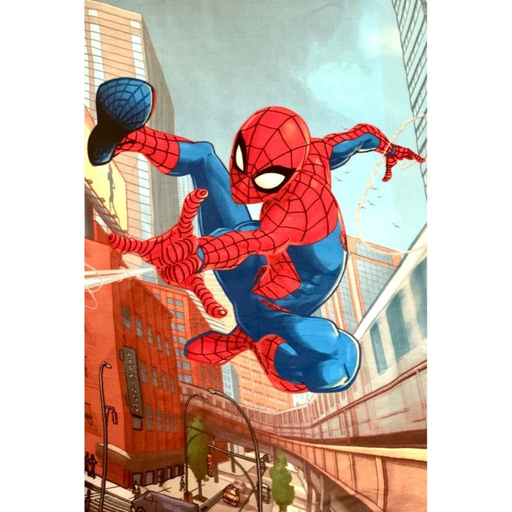 Patura Polar, Copii, Spider-Man, 100 x 140 cm, Albastru/Rosu