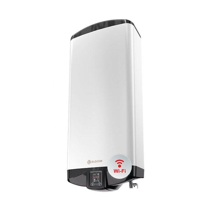 Boiler electric Eldom Galant, model plat, montaj universal, 3.3 kW, 50 litri, clasa B, display TFT Color, control Wi-Fi