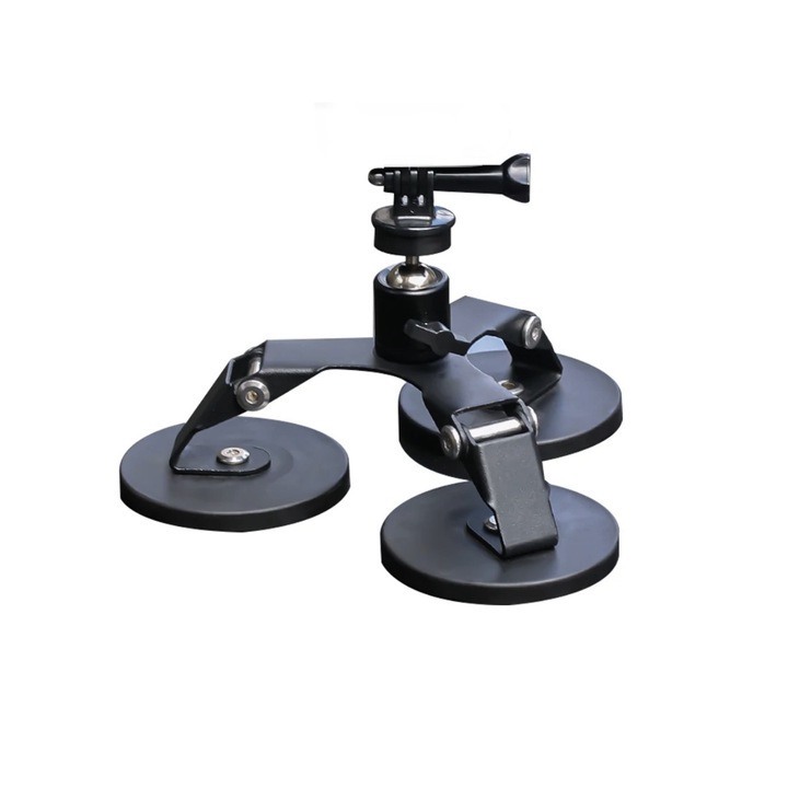 Ventuza magnetica Surewo atasare GoPro Hero 11,10,9,8,7,6,5 pe masina sau obiecte metalice, baza tripla