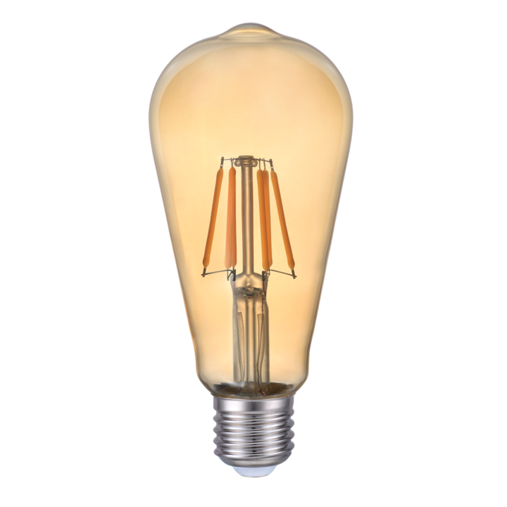 Bec LED Decorativ Filament, A+, forma ST64, 6W echivalent 40W, lumina calda 2200K, 480 lm, Auriu, E27