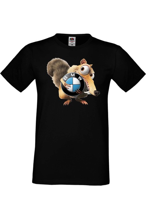 Férfi rajongói póló autós logó, ajándék BMW Scrat Ice Age, Fekete