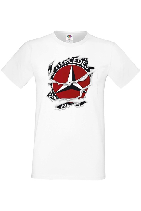 Férfi rajongói póló, autós logós logós ajándék Mercedes Benz szakadt 2, Fehér