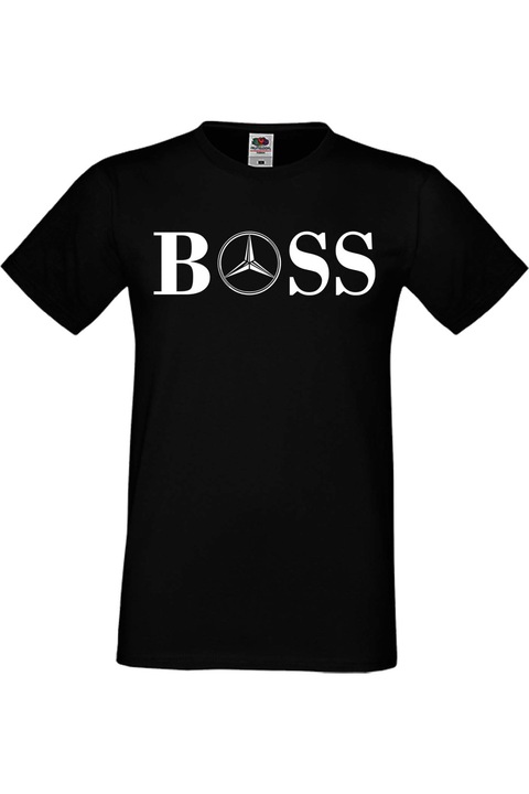 Férfi rajongói póló, autós logó, ajándék Mercedes BOSS, Fekete