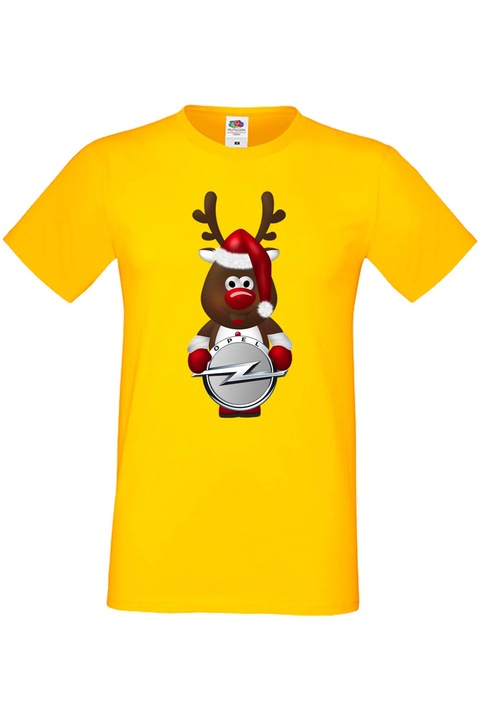 Férfi rajongói póló autós logós ajándék OPEL karácsonyi rénszarvas, Sárga