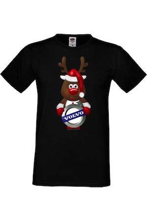Мъжка Фен Тениска Кола Автомобил Лого Logo Подарък Volvo Christmas Reindeer, Черен