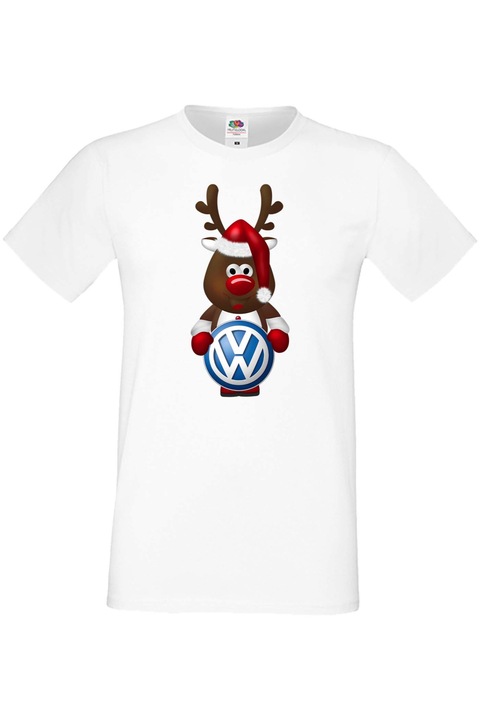 Férfi rajongói póló autós logós ajándék VW karácsonyi rénszarvas, Fehér