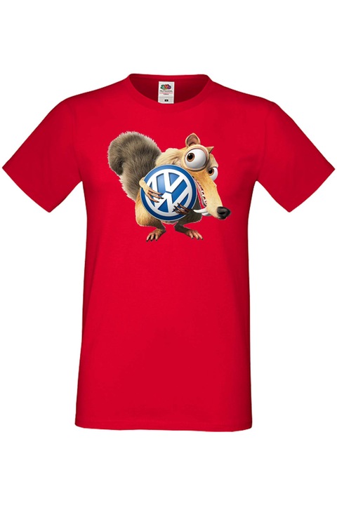 Férfi rajongói póló autós logós ajándék VW Scrat Ice Age, Élénkpiros