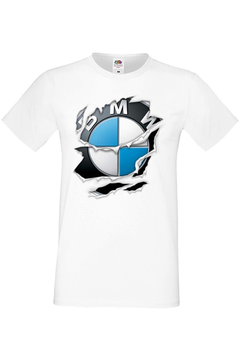 Férfi rajongói póló, autós logó, ajándék BMW szakadt 2, Fehér