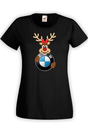 Дамска Фен Тениска Кола Автомобил Лого Logo Подарък BMW Deer 2, Черен