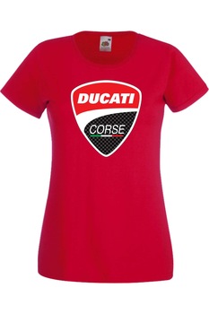 TraLaLa - Дамска Фен Тениска Кола Автомобил Лого Logo Подарък Ducati Corse, Червен