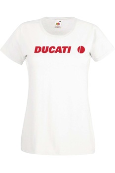 TraLaLa - Дамска Фен Тениска Кола Автомобил Лого Logo Подарък Ducati Logo, Бял