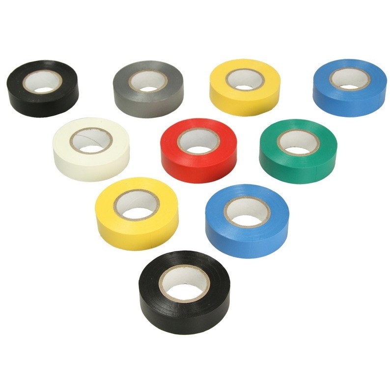 Set 10buc. banda adeziva izolatoare multicolora din PVC 0,13mm x 19mm x 20m, Mammooth