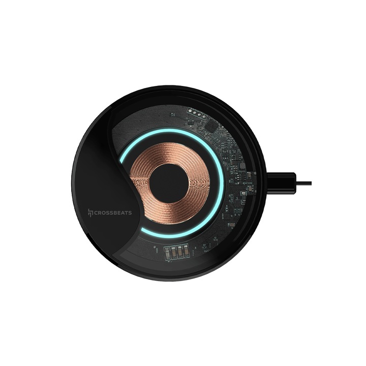 Incarcator Wireless Crossbeats® TURBO, standard Qi, Design futurist, 10W, Controlul temperaturii