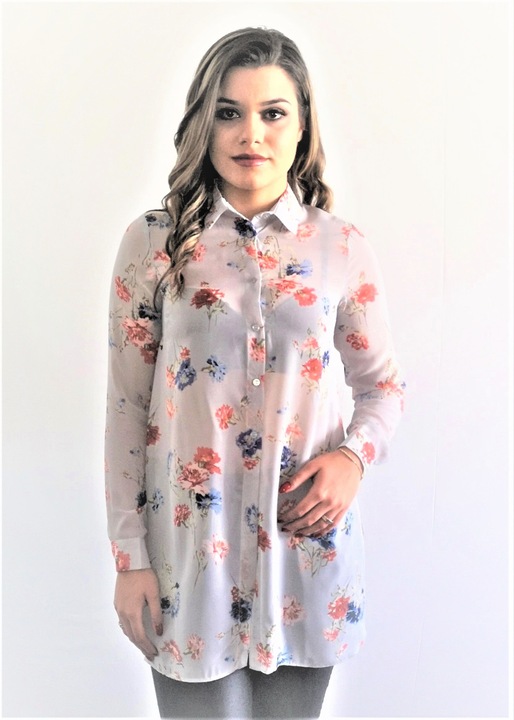 Camasa voal imprimeu floral, Multicolor, L-XL