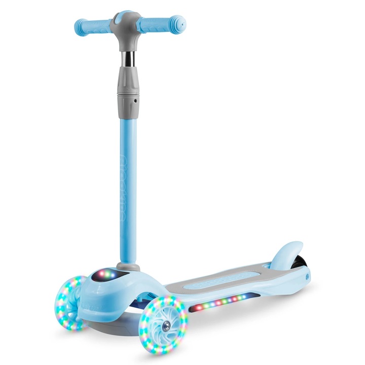 Roller, alumínium kormány, 3 kerékkel, LED világítás a kerekekben, állítható magasság, 79x27x60 cm, kék