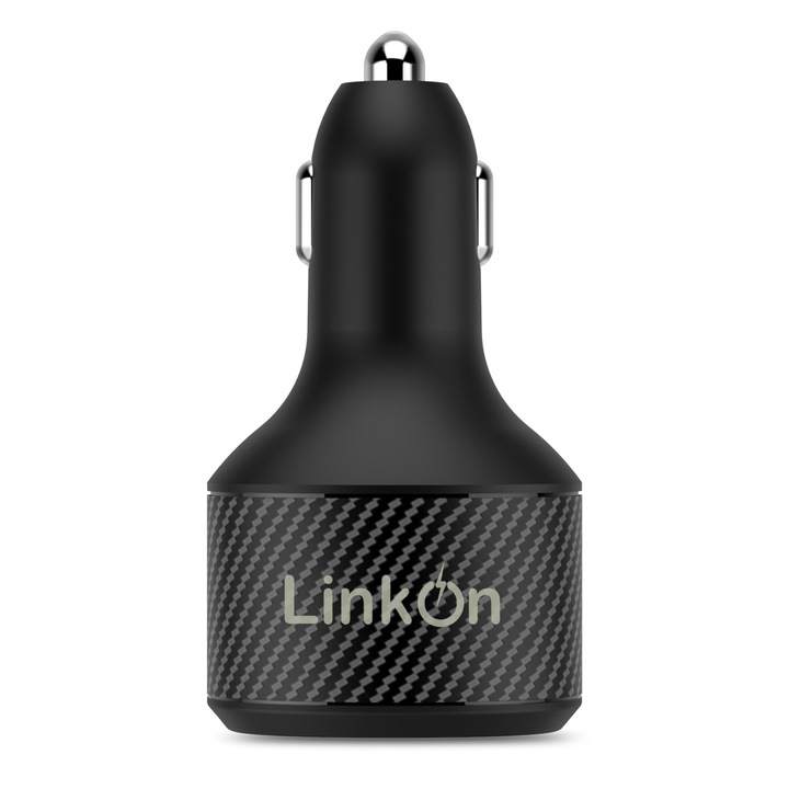 Incarcator auto LinkOn, 130W, Pentru Laptopuri, Tablete, Telefoane, 100W USB-C PD3.0 PPS, 30W USB-C PD3.0 PPS, Carbon/Negru