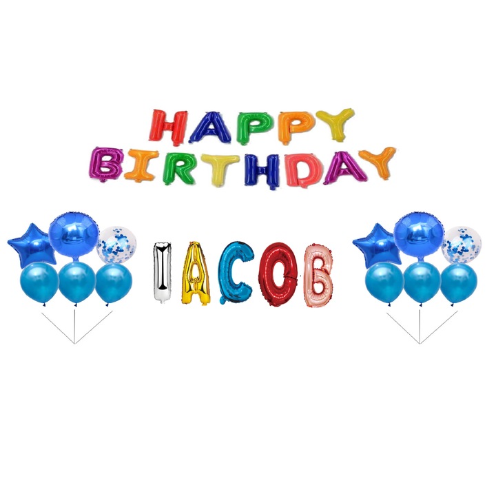 Boldog születésnapot Jacob lufi készlet, tortafeltöltő, többszínű M2, 35 db