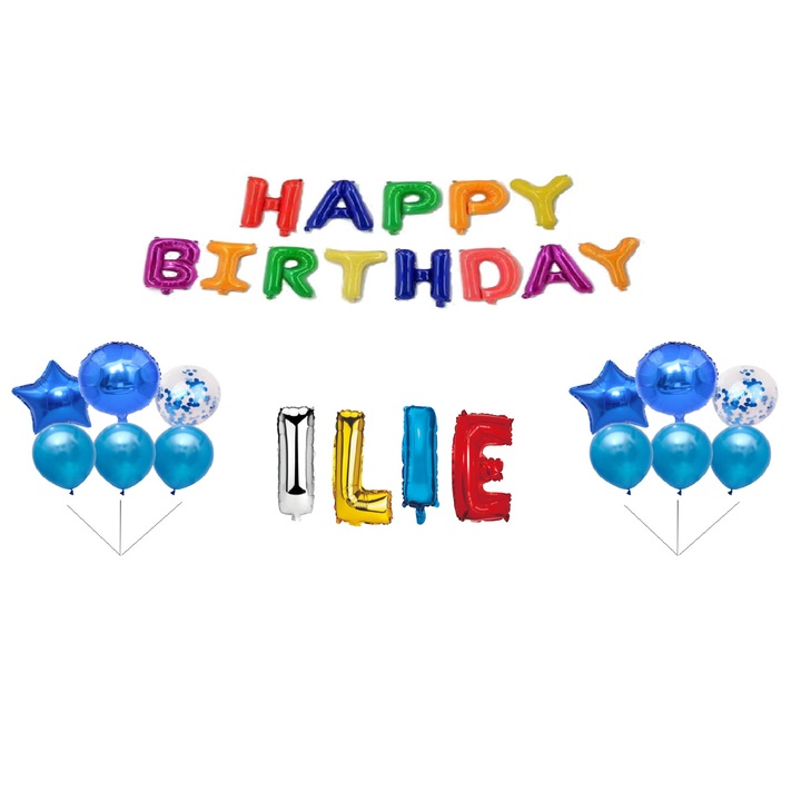 Boldog születésnapot Ilie lufi szett, tortafeltöltő, többszínű M2, 35 db