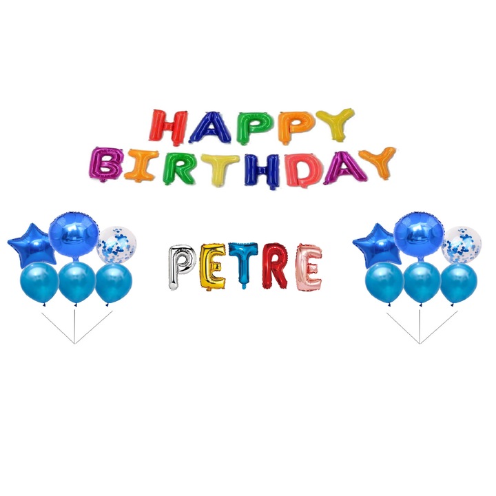 Boldog születésnapot Petre lufi készlet, tortafeltét, többszínű M2, 35 db