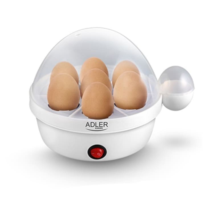 Adler AD4459 tojásfőző, 450W, 7 tojás, 3 fokozat, Automatikus kikapcsolás, Fehér