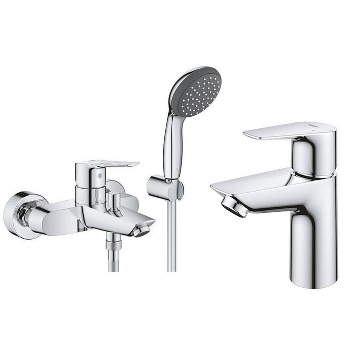 Set baterii baie Grohe Start, marimea S, set dus inclus si suport perete, crom