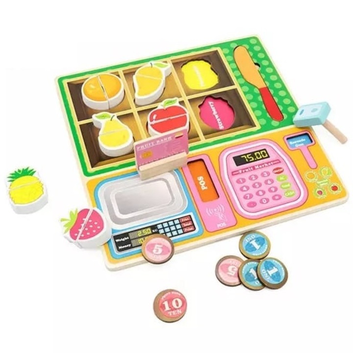 Magazinul de Fructe Portabil din lemn 2 in 1 cu Functie de Puzzle Incastru, 16 piese