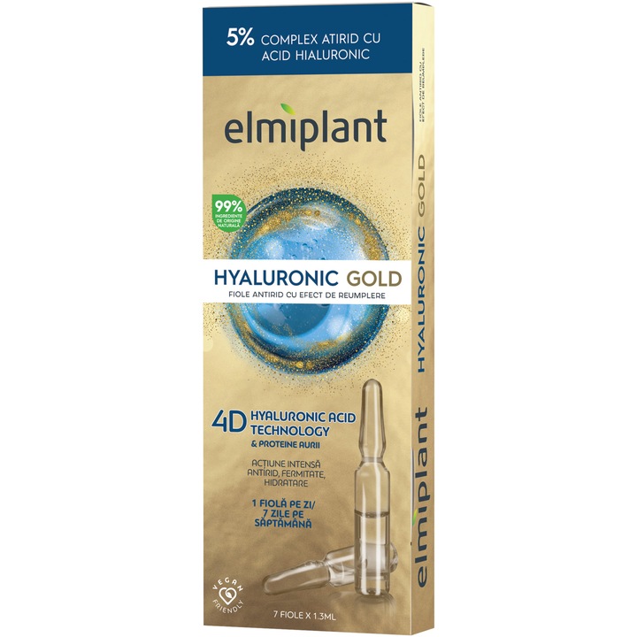 Ампули Elmiplant Hyaluronic Gold, Против бръчки, 7 x 1.3 мл