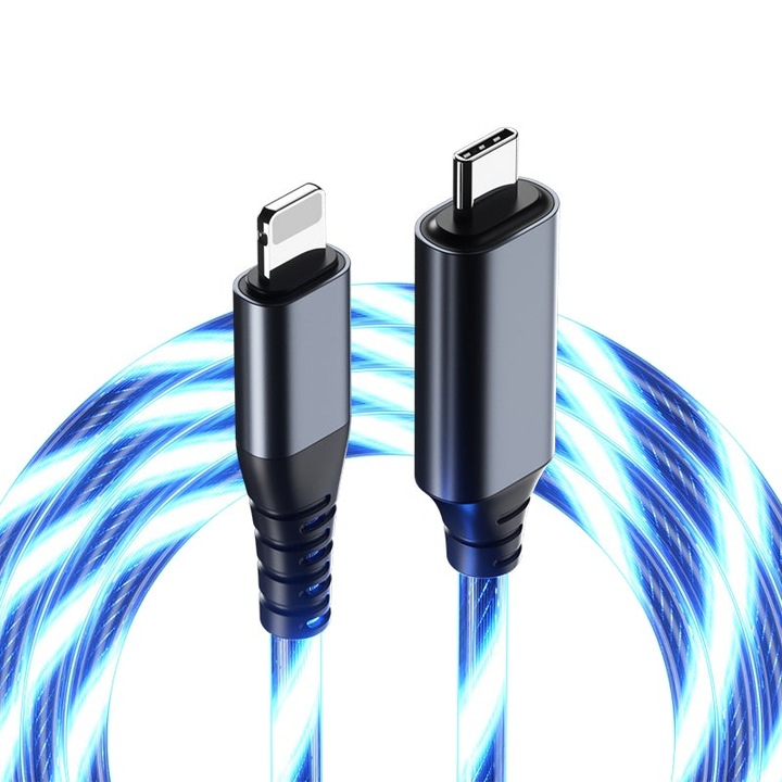 Streamer adatkábel, Yingyun, TPE, 20 W, Type-C/Lightning, 1 m, kék