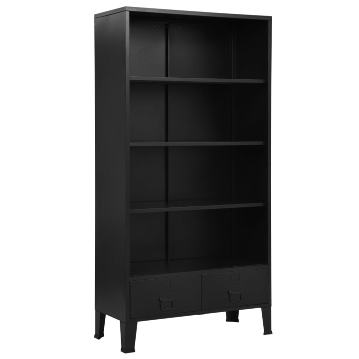 Biblioteca vidaXL, negru, 90 x 40 x 180 cm, otel, industrial, 32.1 kg 145360