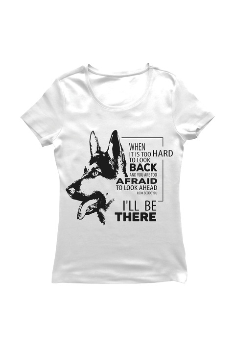 Tricou dama cu maneci scurte Lepni.me, Imprimeu ciobanesc german, Alb