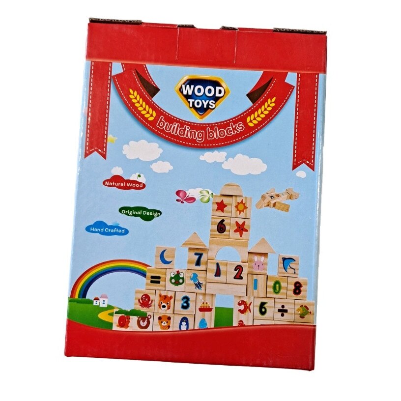 Set cuburi din lemn pentru construit cu litere si animale, 60 piese ...