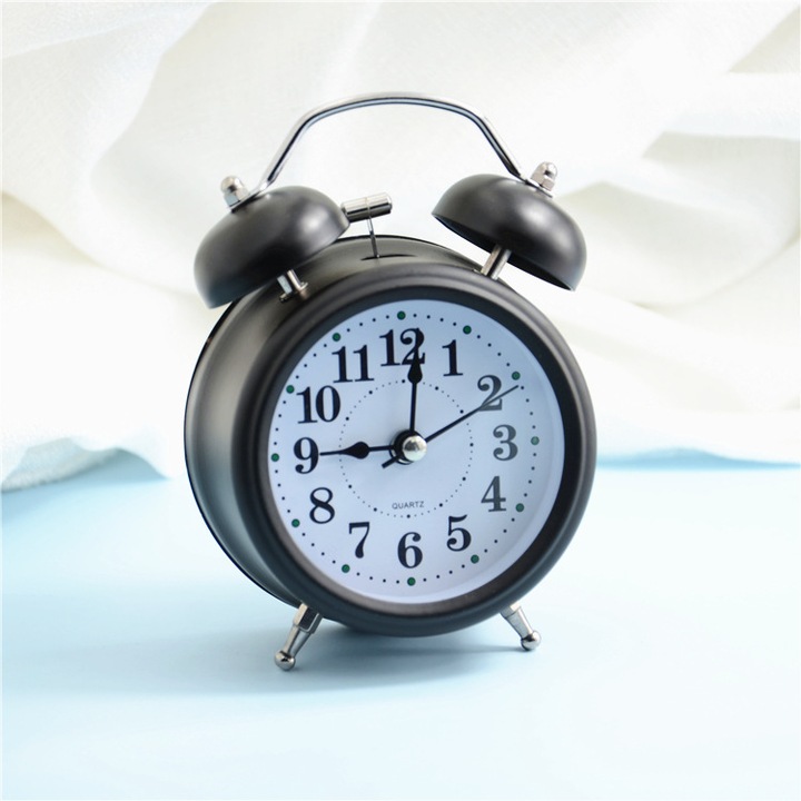 Ceas Desteptator cu Alarma, Mecanism Silentios Non-Ticking, eSIMPLU, Negru, Metalic