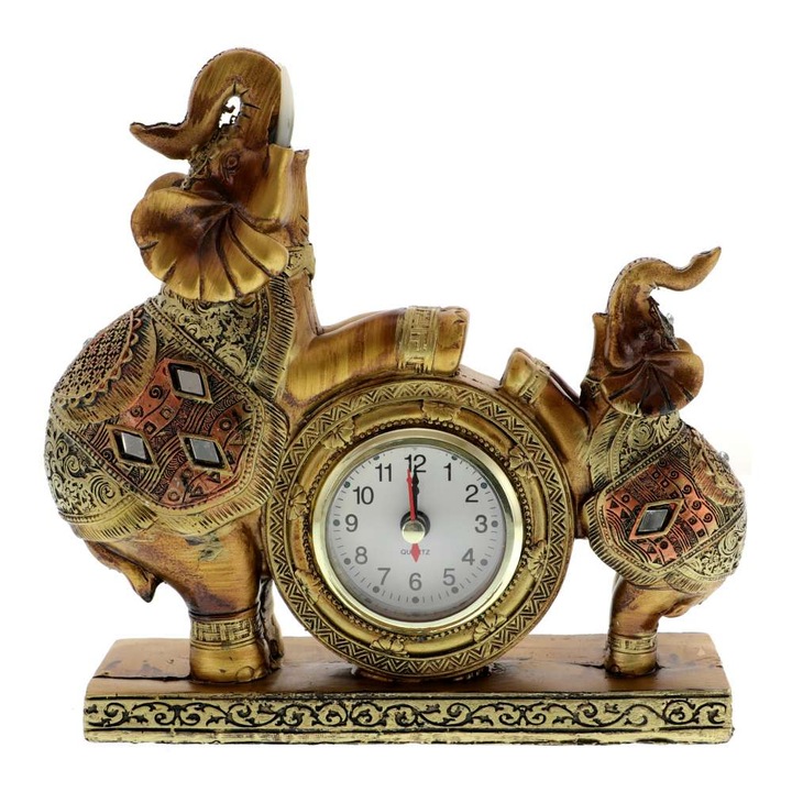 Декоративен часовник със златист слончета 19см