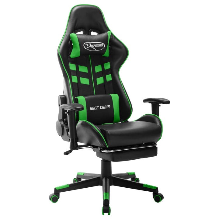 vidaXL fekete és zöld műbőr gamer szék lábtámasszal 20513