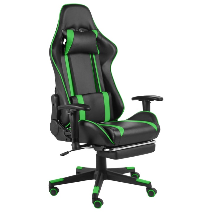 Scaun de jocuri pivotant cu suport de picioare vidaXL, verde, PVC