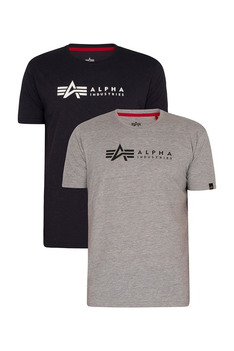 ALPHA INDUSTRIES, Kerek nyakú póló szett - 2 db, Fekete/Melange szürke