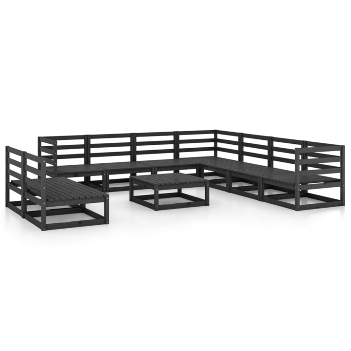 Set mobilier de gradina vidaXL, 10 piese, negru, lemn masiv pin, 33.86 kg 3075863