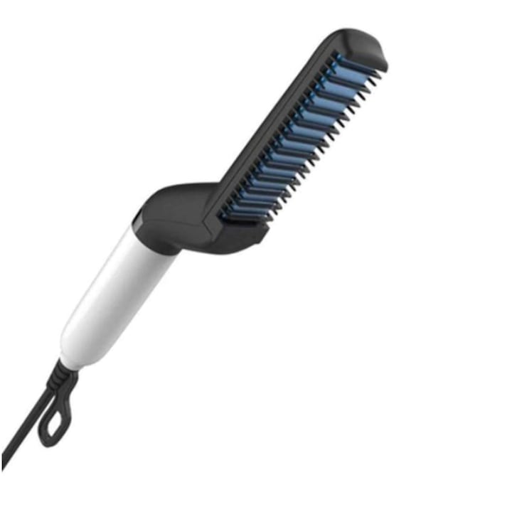 Електрическа четка за изправяне на коса и брада, Керамичен нагревател, 120 градуса, 10W, Бял/Черен
