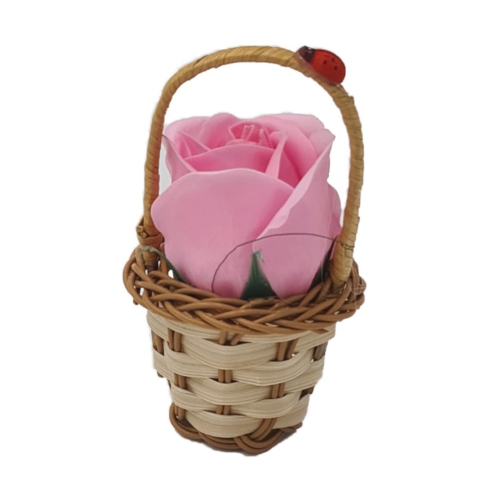 Флорална композиция в кошница, сапун, 9см височина, розов, Dalimag