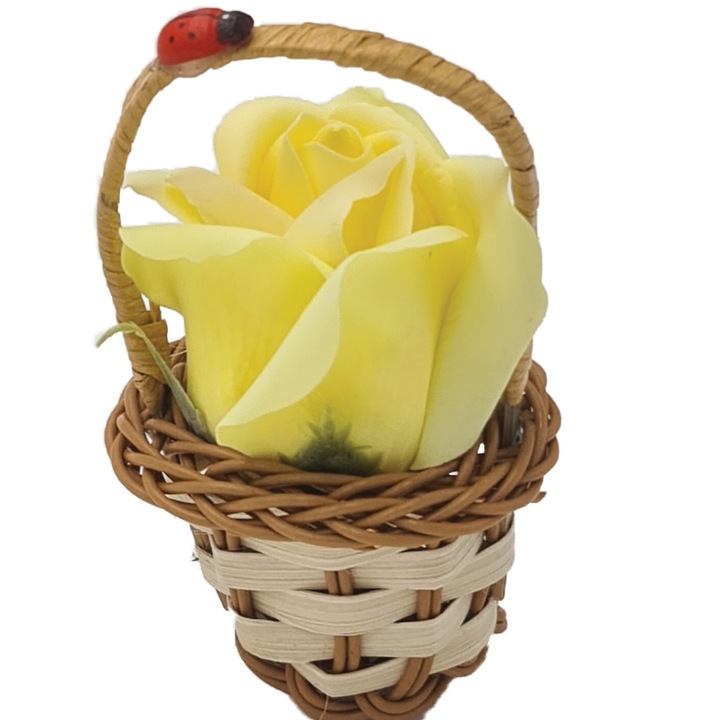 Флорална композиция в кошница, сапун, 9см височина, жълт, Dalimag