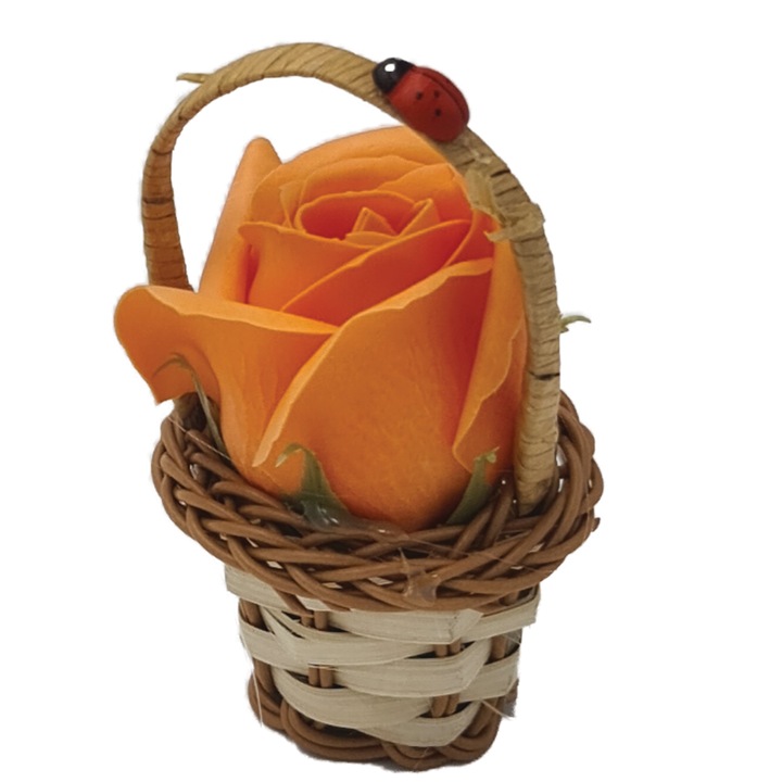 Флорална композиция в кошница, сапун, 9см височина, оранжев, Dalimag