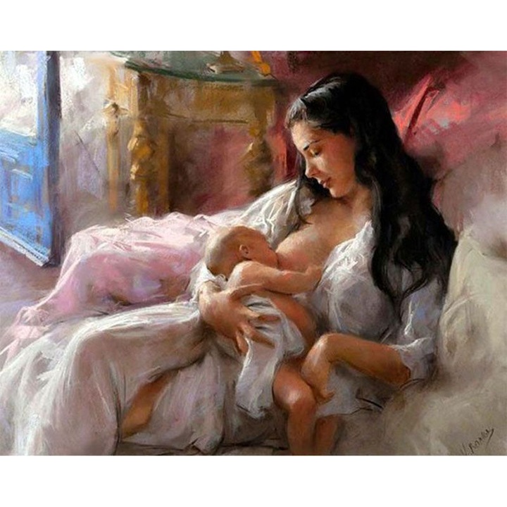 Set pictura pe numere - Motherhood - panza pe rama lemn 40x50 cm