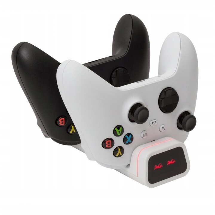 Statie dubla pentru incarcare controller, FROGGIEX, Compatibil cu Xbox One/One S/One X/Series X/S, 800 mAh, Alb