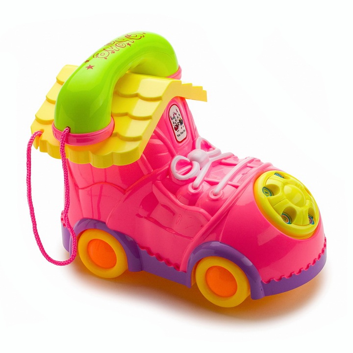 Jucarie interactiva bebe, telefon gheata cu lumini si sunete, rotire la 360 grade, roz