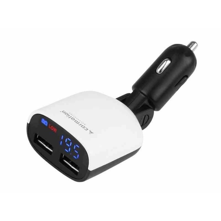 Carmotion Autós töltő, 2 x USB, voltmérő, riasztó, 8-30V 3.4A