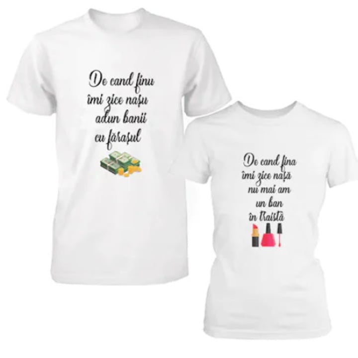 Set 2 tricouri personalizate " Nasi" , Albe , Marimea S