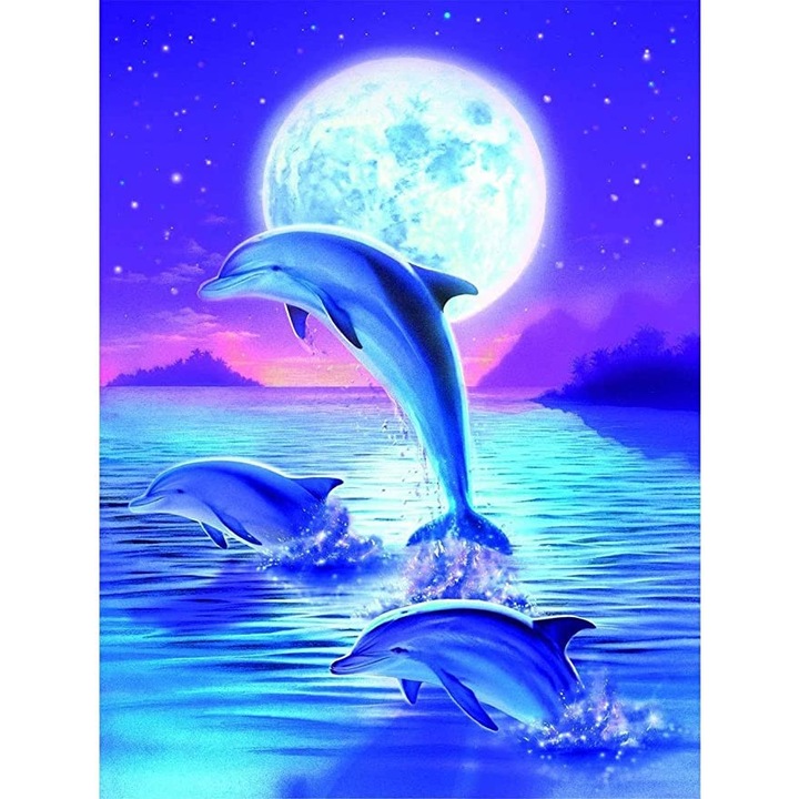 Kit pictura cu diamante 5D, Model delfin, 30x40 cm, Multicolor